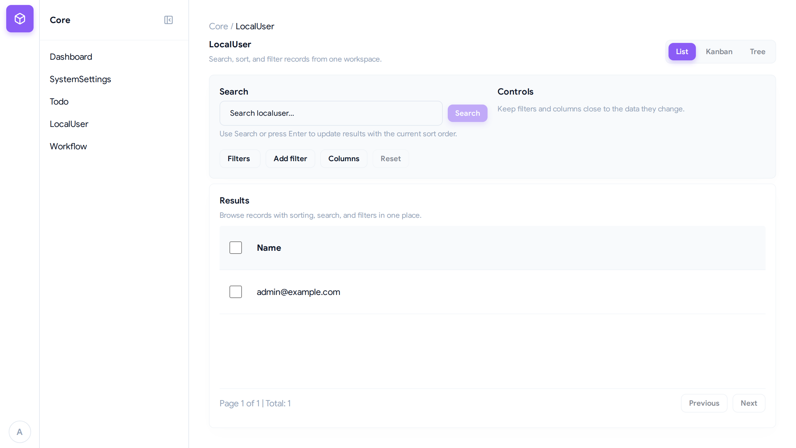 LocalUser Management List