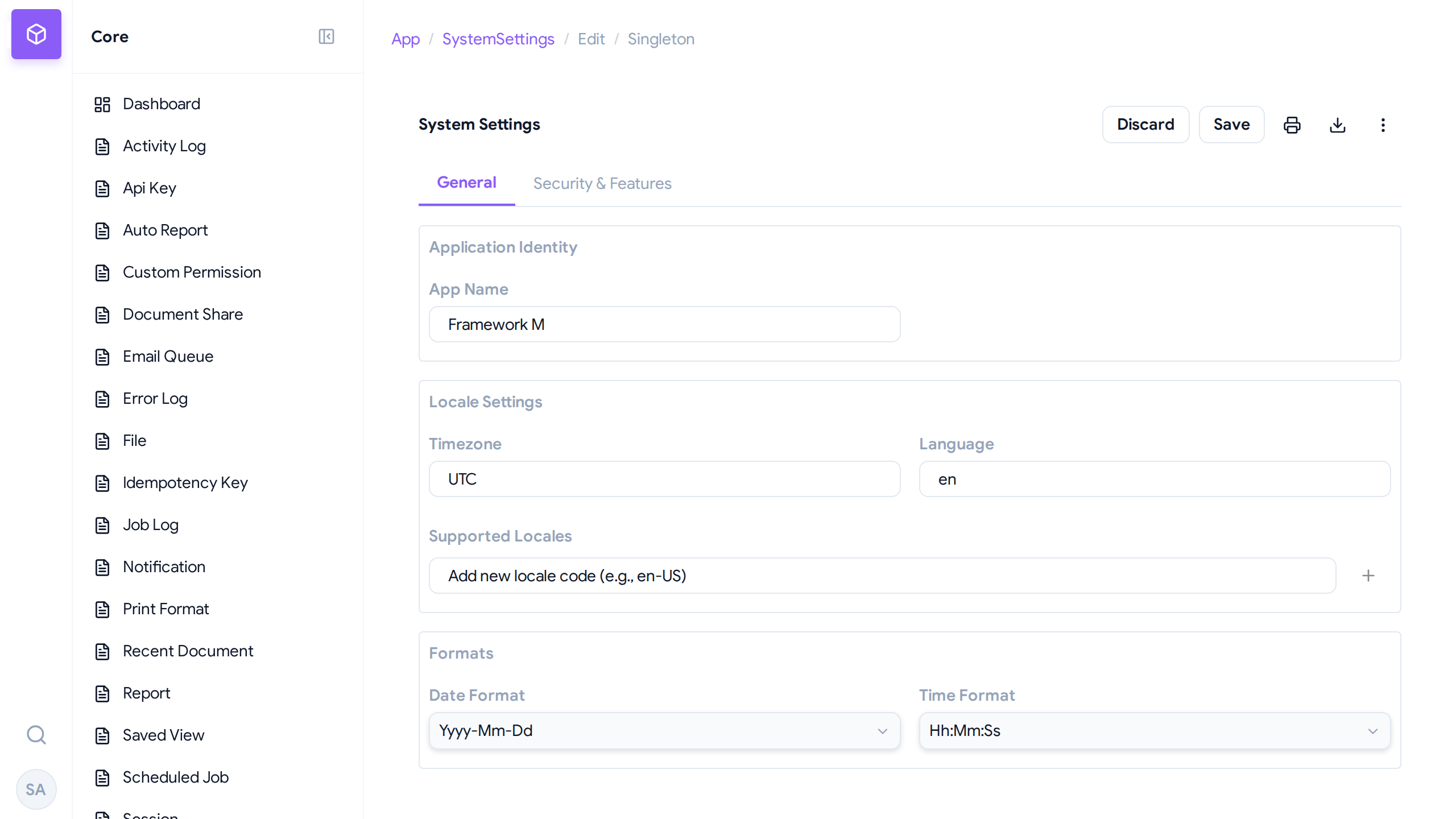System Settings Form