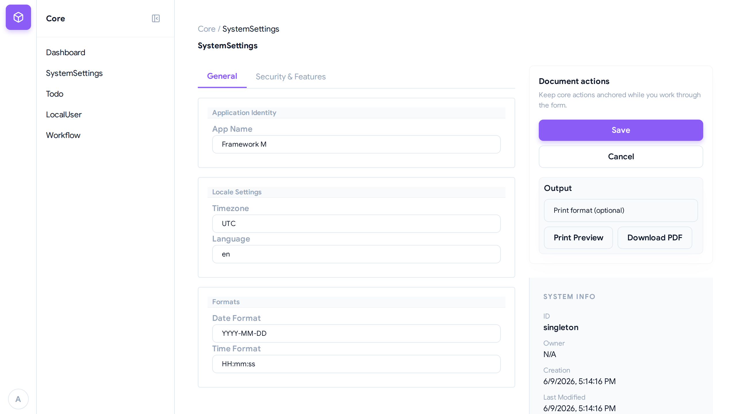 System Settings Form