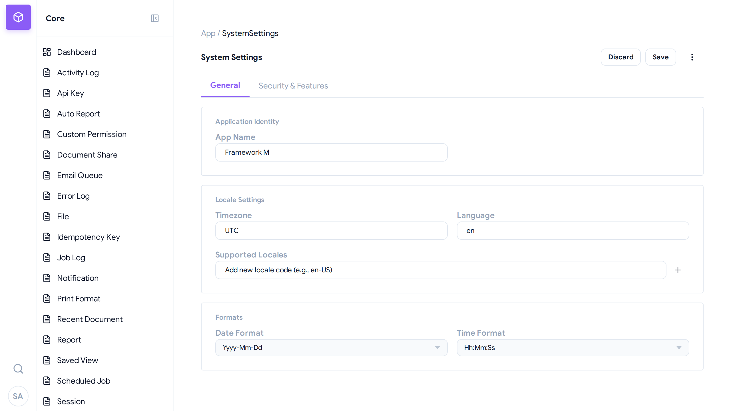 System Settings Form